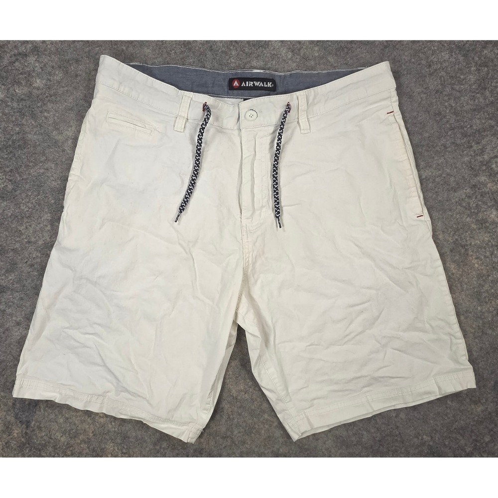Airwalk Mens Chino Shorts Size 36 Cream Off White Stretch Drawstring Flat Front